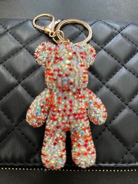 Sparkling Crystal Teddy Keychain - Red & Multi